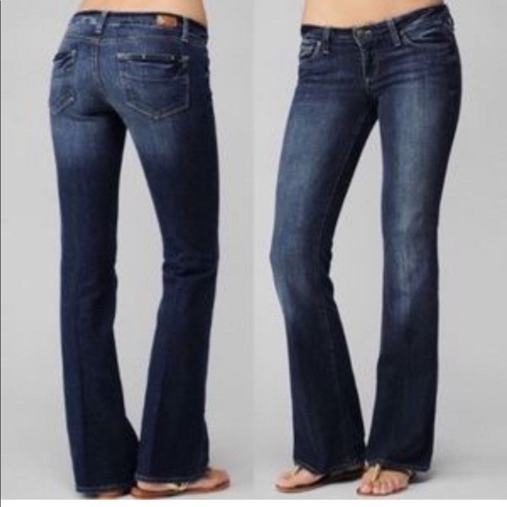 PAIGE Laurel Canyon Denim Jeans BootCut Leg Style Blue Lagoon with Crease